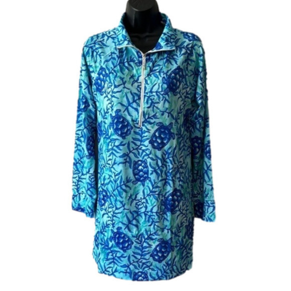 KNOT Responsible by Caroline Hill Sophi Half Zip Dress Coco Bay Turtles sz med - Picture 1 of 15